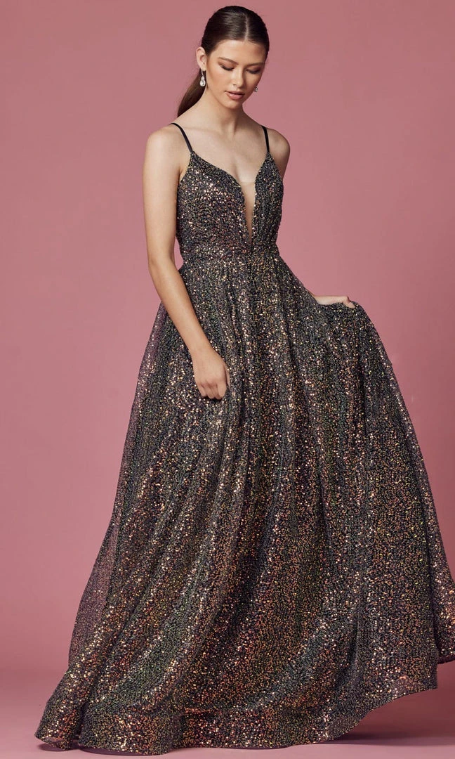 Nox Anabel R1030 - V-Neck Sequin Evening Gown 5 Nox Anabel R1030 - V-Neck Sequin Evening Gown