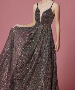 Nox Anabel R1030 - V-Neck Sequin Evening Gown 9 Nox Anabel R1030 - V-Neck Sequin Evening Gown