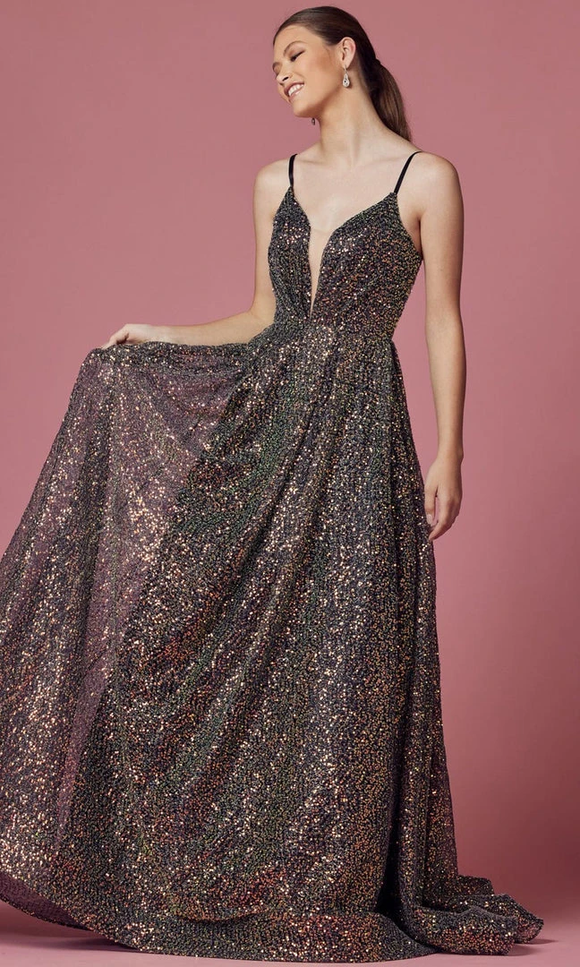 Nox Anabel R1030 - V-Neck Sequin Evening Gown 6 Nox Anabel R1030 - V-Neck Sequin Evening Gown