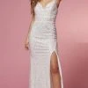Nox Anabel R1031W - Sequined V-Neck Evening Gown