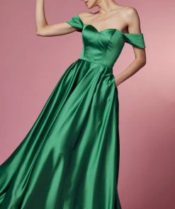 Nox Anabel R1032 - Off Shoulder A-Line Prom Dress