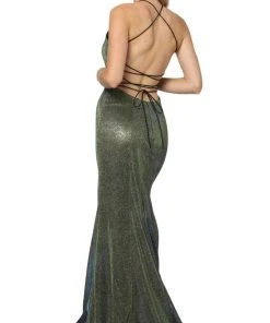 Nox Anabel - R273 Shimmering Halter Neck String Tie Back Mermaid Gown