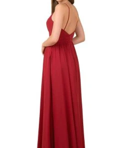 Nox Anabel - R275 Plunging V-neck A-line Dress With Slit 9 Nox Anabel - R275 Plunging V-neck A-line Dress With Slit