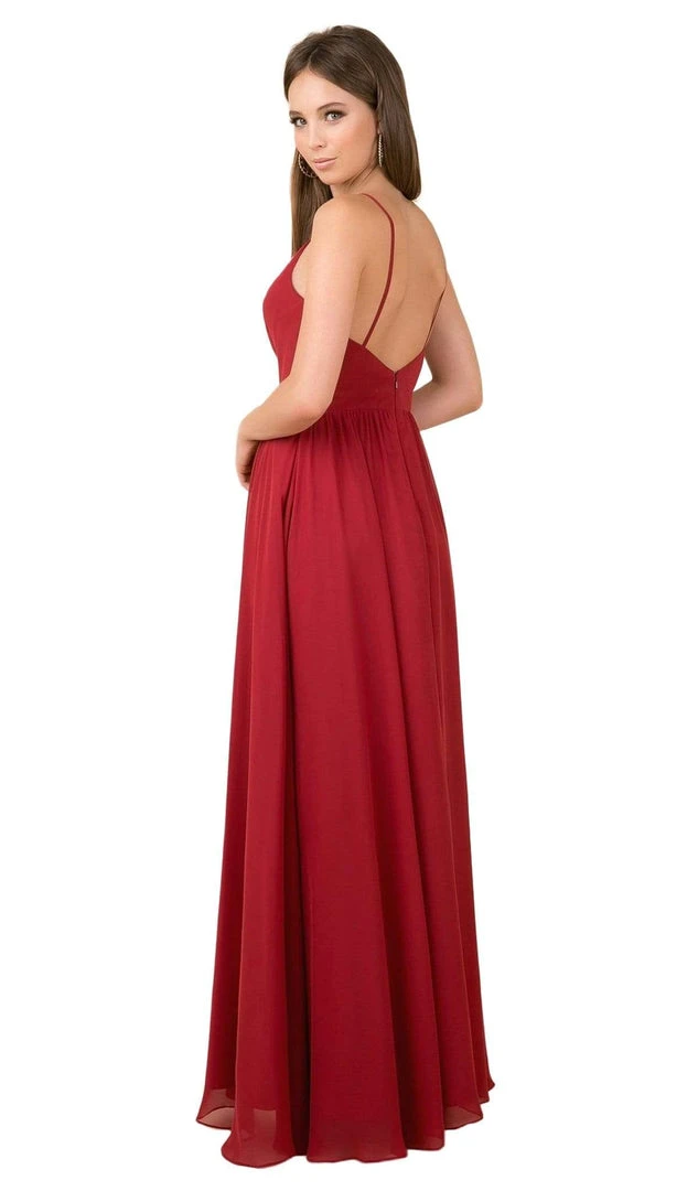 Nox Anabel - R275 Plunging V-neck A-line Dress With Slit 4 Nox Anabel - R275 Plunging V-neck A-line Dress With Slit