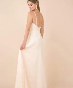 Nox Anabel - R275P Plunging V-neck A-line Dress With Slit 16 Nox Anabel - R275P Plunging V-neck A-line Dress With Slit