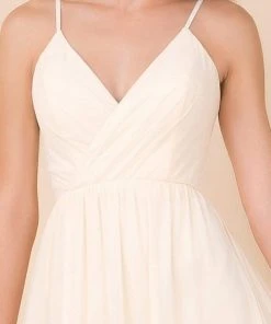 Nox Anabel - R275P Plunging V-neck A-line Dress With Slit 18 Nox Anabel - R275P Plunging V-neck A-line Dress With Slit