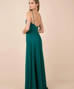 Nox Anabel - R275P Plunging V-neck A-line Dress With Slit 14 Nox Anabel - R275P Plunging V-neck A-line Dress With Slit