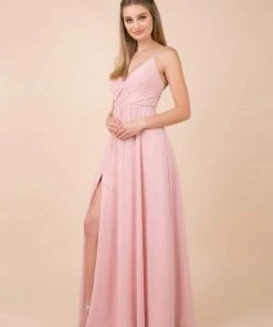 Nox Anabel - R275P Plunging V-neck A-line Dress With Slit 19 Nox Anabel - R275P Plunging V-neck A-line Dress With Slit