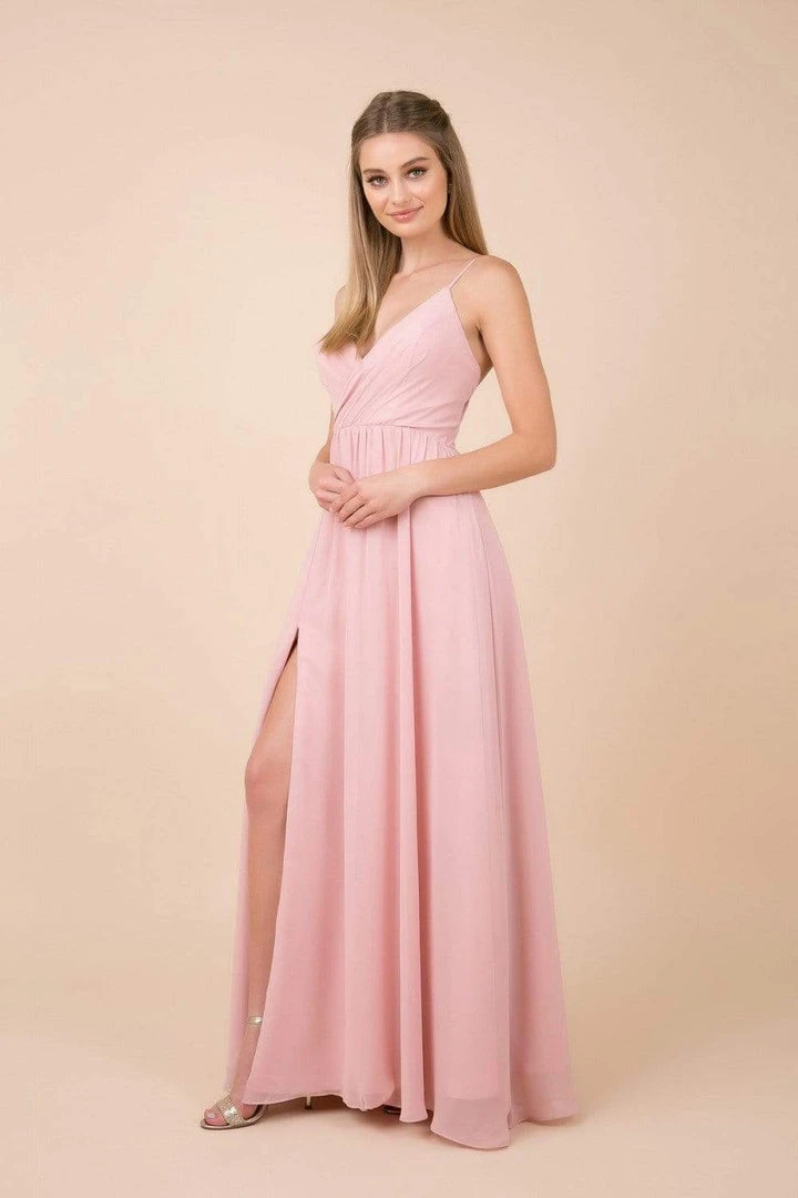 Nox Anabel - R275P Plunging V-neck A-line Dress With Slit 11 Nox Anabel - R275P Plunging V-neck A-line Dress With Slit