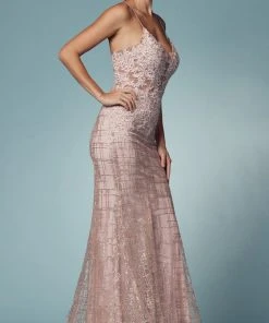 Nox Anabel R282-1 - Lace Applique Mermaid Prom Dress