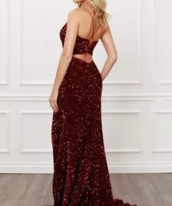 Nox Anabel - R433 Sequined Cut Out Back Long Dress 12 Nox Anabel - R433 Sequined Cut Out Back Long Dress