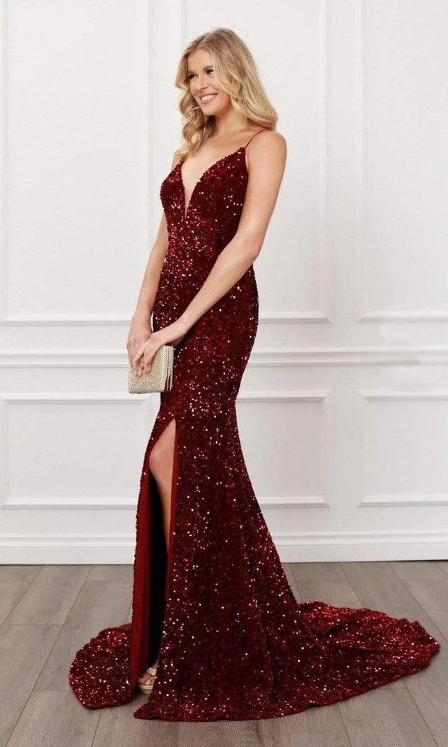 Nox Anabel - R433 Sequined Cut Out Back Long Dress 5 Nox Anabel - R433 Sequined Cut Out Back Long Dress