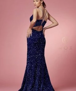 Nox Anabel - R433 Sequined Cut Out Back Long Dress 15 Nox Anabel - R433 Sequined Cut Out Back Long Dress