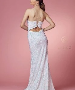 Nox Anabel - R433 Sequined Cut Out Back Long Dress 19 Nox Anabel - R433 Sequined Cut Out Back Long Dress