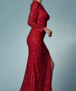 Nox Anabel S1013 - Sequin Cutout Ornate Evening Dress