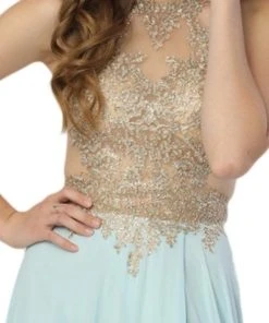 Nox Anabel - S202 Gilded Halter A-line Dress With Slit