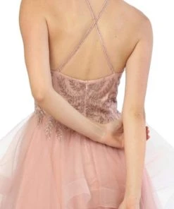 Nox Anabel - S266 Embellished Halter Ruffled A-line Dress