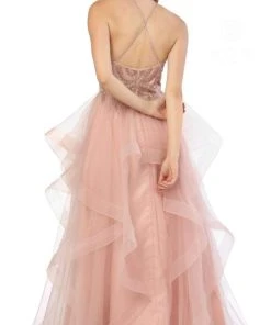 Nox Anabel - S266 Embellished Halter Ruffled A-line Dress