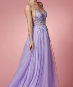 Nox Anabel T1012 - V-Neck Embellished Prom Gown