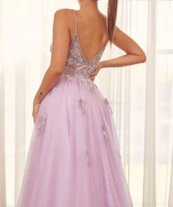 Nox Anabel T1012 - V-Neck Embellished Prom Gown