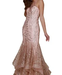 Nox Anabel - T153 Rhinestone Accented Illusion Halter Mermaid Dress 12 Nox Anabel - T153 Rhinestone Accented Illusion Halter Mermaid Dress