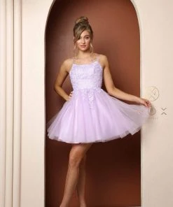 Nox Anabel T718 - Lace Up Back Scoop Neck Short Dress 20 Nox Anabel T718 - Lace Up Back Scoop Neck Short Dress