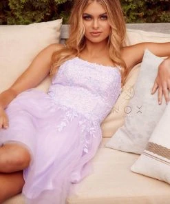 Nox Anabel T718 - Lace Up Back Scoop Neck Short Dress 24 Nox Anabel T718 - Lace Up Back Scoop Neck Short Dress