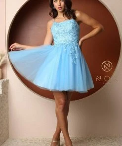 Nox Anabel T718 - Lace Up Back Scoop Neck Short Dress 28 Nox Anabel T718 - Lace Up Back Scoop Neck Short Dress