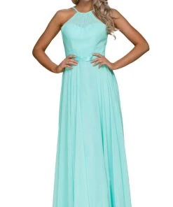 Nox Anabel - Y102P Sleeveless Halter Neck A-line Dress
