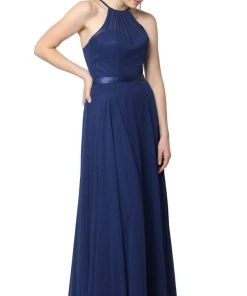 Nox Anabel - Y102P Sleeveless Halter Neck A-line Dress