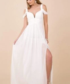 Nox Anabel - Y277P Cold Shoulder V Neckline A-Line High Slit Gown 15 Nox Anabel - Y277P Cold Shoulder V Neckline A-Line High Slit Gown