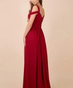Nox Anabel - Y277P Cold Shoulder V Neckline A-Line High Slit Gown 10 Nox Anabel - Y277P Cold Shoulder V Neckline A-Line High Slit Gown
