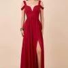 Nox Anabel - Y277P Cold Shoulder V Neckline A-Line High Slit Gown