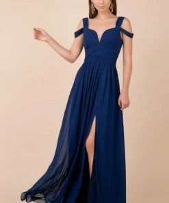 Nox Anabel - Y277P Cold Shoulder V Neckline A-Line High Slit Gown 12 Nox Anabel - Y277P Cold Shoulder V Neckline A-Line High Slit Gown