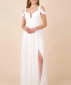 Nox Anabel - Y277P Cold Shoulder V Neckline A-Line High Slit Gown 14 Nox Anabel - Y277P Cold Shoulder V Neckline A-Line High Slit Gown