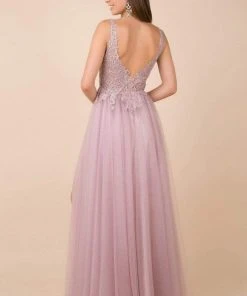 Nox Anabel - Y300 Embroidered Deep V-neck A-line Gown