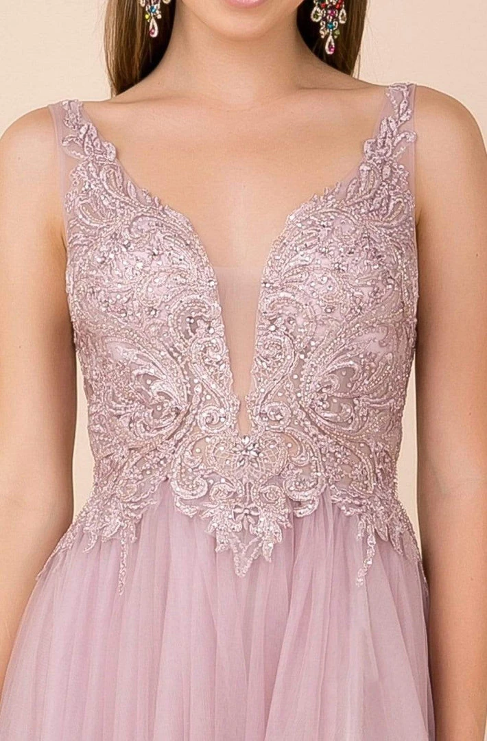 Nox Anabel - Y300 Embroidered Deep V-neck A-line Gown 5 Nox Anabel - Y300 Embroidered Deep V-neck A-line Gown