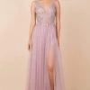 Nox Anabel - Y300 Embroidered Deep V-neck A-line Gown