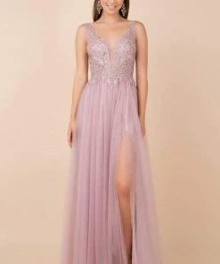 Nox Anabel - Y300 Embroidered Deep V-neck A-line Gown