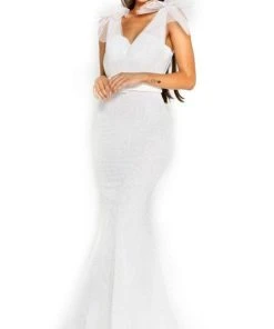 Portia And Scarlett - PS2017 Glitter Mesh V-Neck Evening Dress