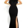 Portia And Scarlett PS2026 - Feather Trimmed Prom Dress With Slit
