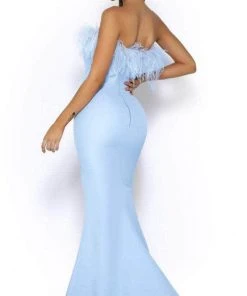 Portia And Scarlett PS2026 - Feather Trimmed Prom Dress With Slit