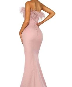 Portia And Scarlett PS2026 - Feather Trimmed Prom Dress With Slit