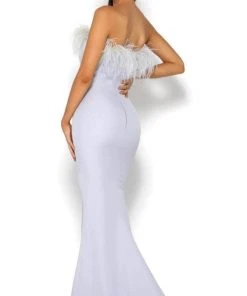 Portia And Scarlett PS2026 - Feather Trimmed Prom Dress With Slit