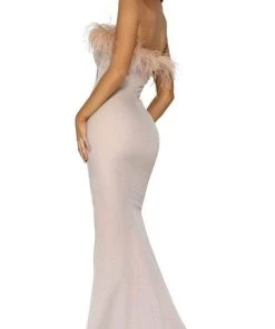 Portia And Scarlett PS2026 - Feather Trimmed Prom Dress With Slit