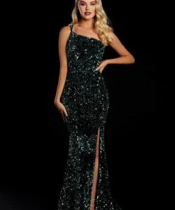 Portia And Scarlett - PS21012 One-Shoulder Sequin Slit Mermaid Gown