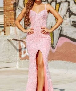 Portia And Scarlett - PS21013 Sequined Plunging V Neck Trumpet Gown