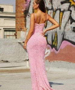 Portia And Scarlett - PS21013 Sequined Plunging V Neck Trumpet Gown