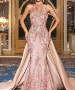 Portia And Scarlett - Ps21040 Plunging Glitter Overskirt Gown