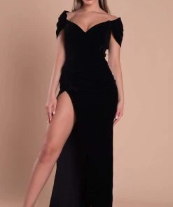 Portia And Scarlett - PS21047 Plunging Off Shoulder Dress With Slit 11 Portia And Scarlett - PS21047 Plunging Off Shoulder Dress With Slit